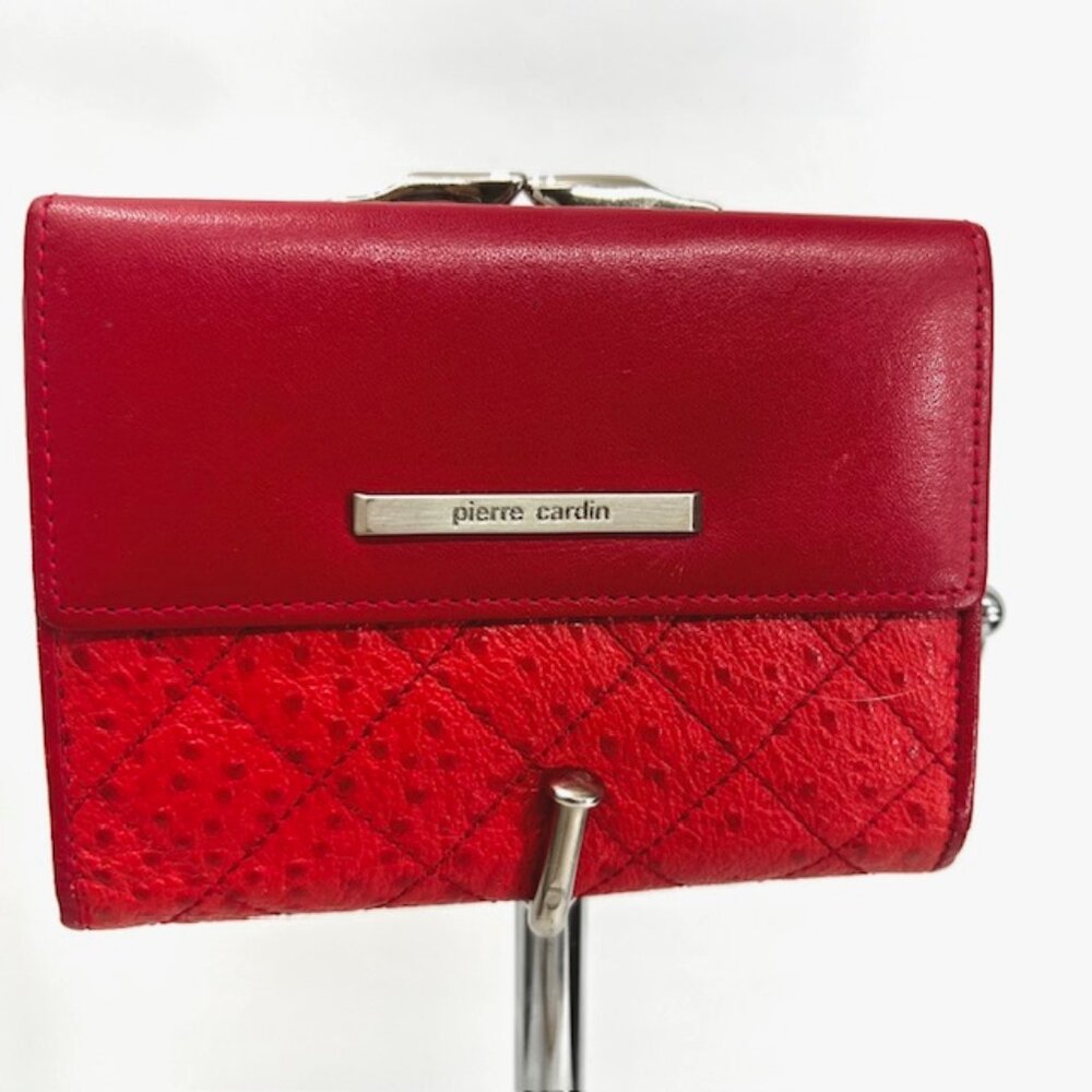 Vgt Pierre Cardin Women's Ostrich Leather Tri-Fold 5"x4" Red card/Coin Wallet(5 - Picture 3 of 13